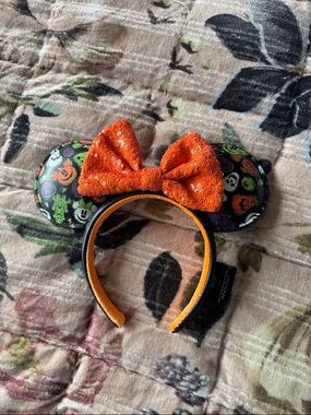 Disney Orange Sequin Bow Halloween Minnie Ear Headband